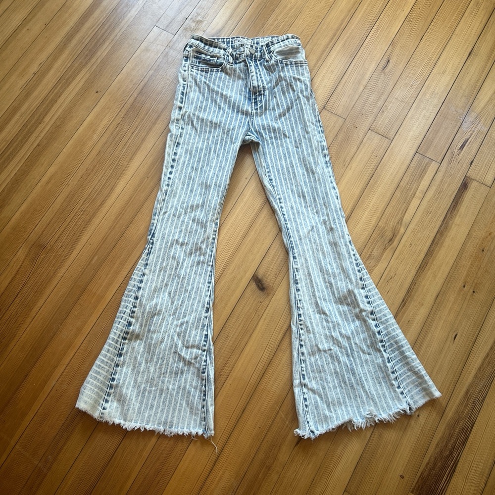 KanCan Striped Flare Jeans - Blue and White